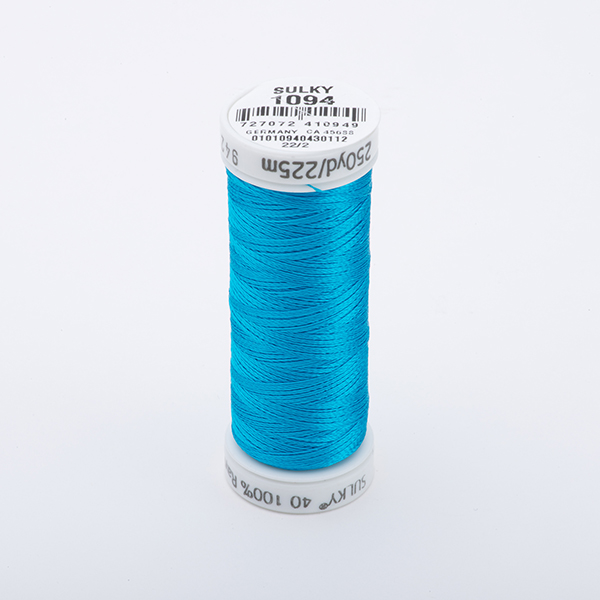 SULKY RAYON 40 coloured, 225m/250yds Snap Spools -  Colour 1094 Med. Turquoise