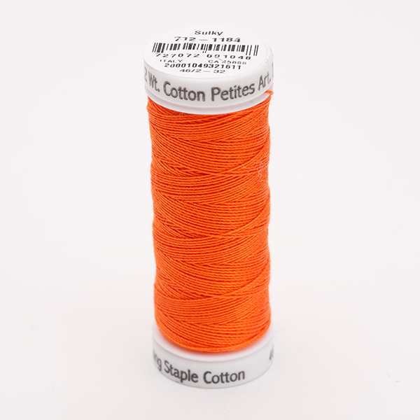 SULKY COTTON PETITES 12, 46m/50yds Snap Spools -  Colour 1184 Orange Red