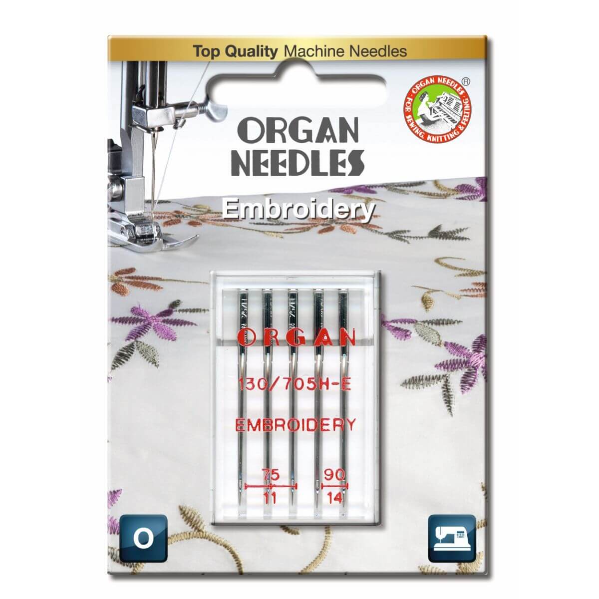 Organ Needles Embroidery Sortiment (Stärke
3x 75, 2x 90)