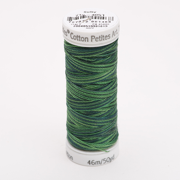 SULKY COTTON PETITES 12, 46m/50yds Snap Spools -  Colour 4051 Forever Green  multicolour