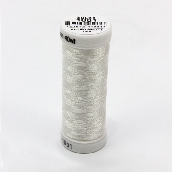 SULKY RAYON 40 white, 225m/250yds Snap Spools -  Colour 1001 Bright White