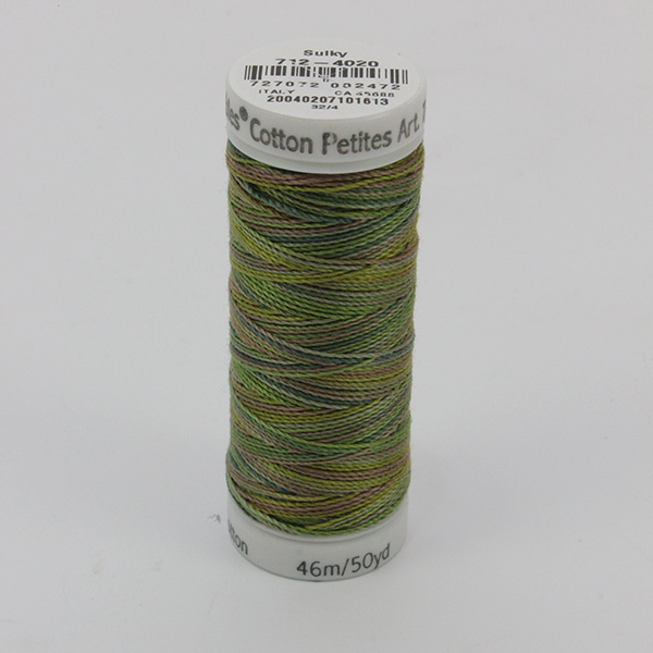 SULKY COTTON PETITES 12, 46m/50yds Snap Spools -  Colour 4020 Moss Medley multicolour