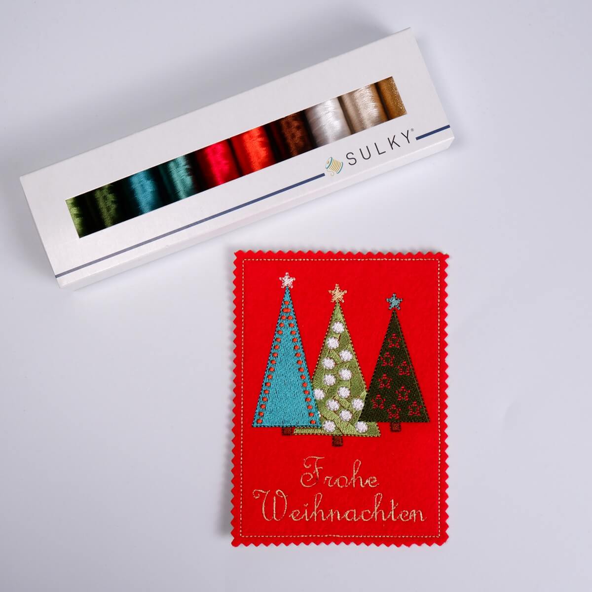 Stickdesign Weihnachtskarte Tannenbäume (Download)