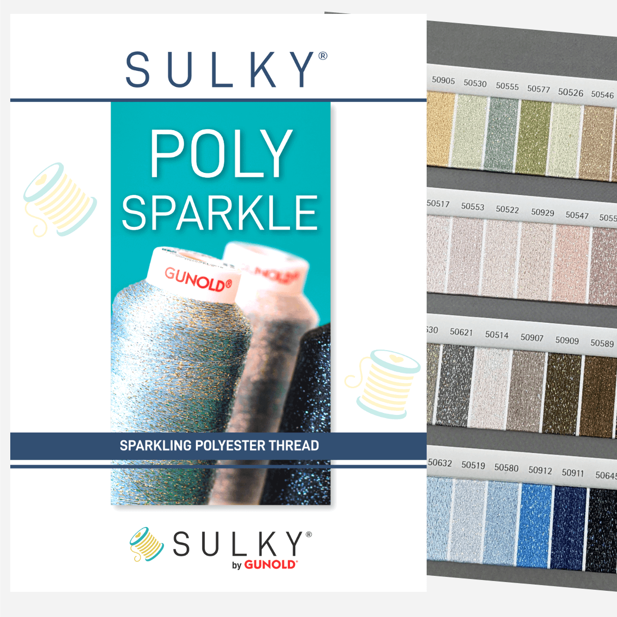 SULKY POLY SPARKLE Farbkarte - mit echtem
Garn gewickelt