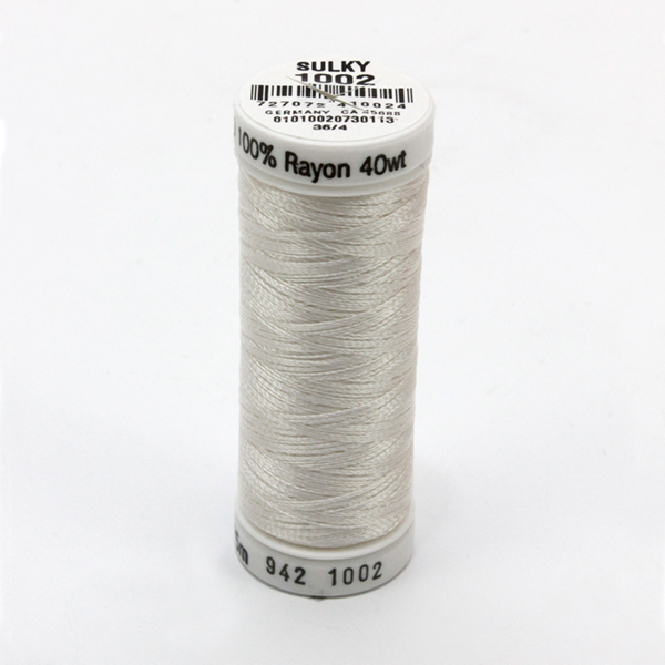 SULKY RAYON 40 white, 225m/250yds Snap Spools -  Colour 1002 Soft White